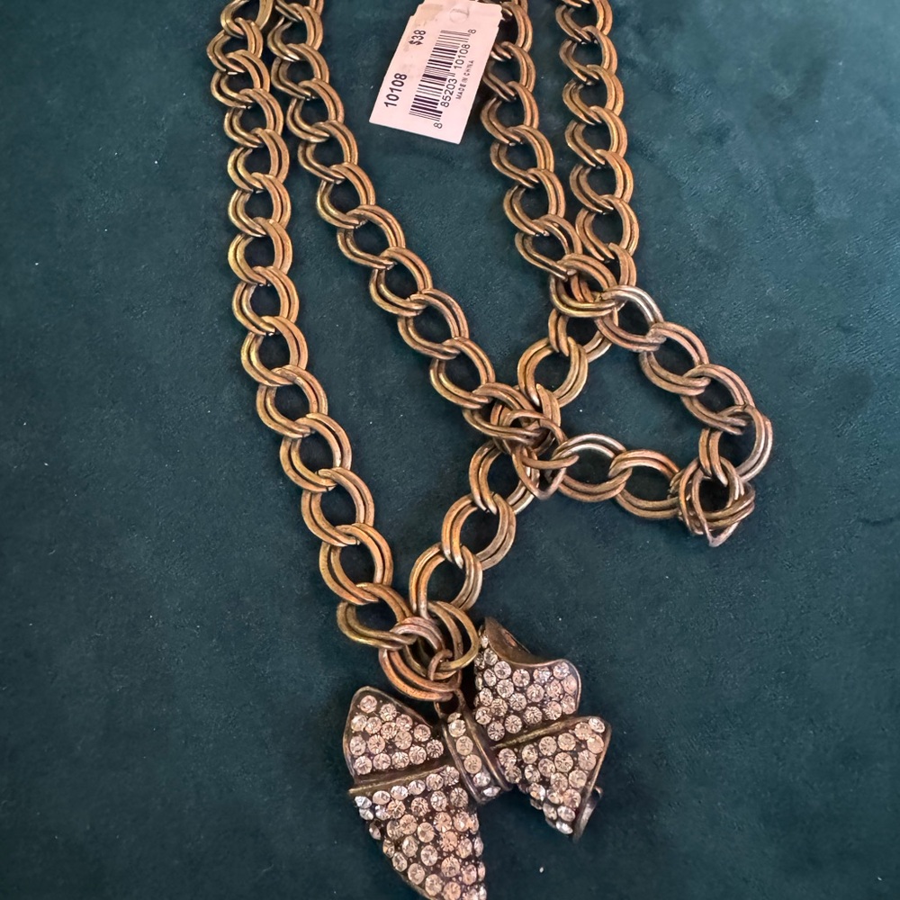 Gold Chain Necklace with Crystal Bow